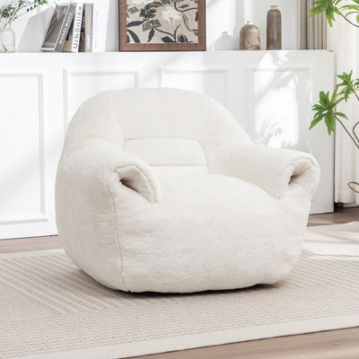 Okak Modern Comfy Faux Fur Floor Bean Bag Sofa Chair with Back Support,Stuffed Futon Couch for Living Room,Bedroom