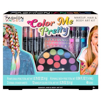 Fashion Angels Color Me Pretty Body Art & Hair Play Kit: Stencils, Hair Chalk, Hair Clips, Craft Activity Kits