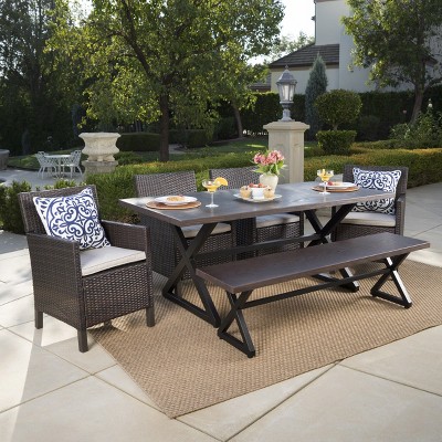 Christopher Knight Home Aisha Outdoor Wicker and Aluminum 6 Piece Dining Set with Bench
