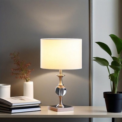 19.75" Crystal Orb Table Lamp – Satin Nickel Base + White Linen Shade