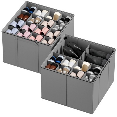 2 Pack Shoe Storage Organizer for closet, a set of 2 foldable shoe storage containers with adjustable dividers-SpaceAid®