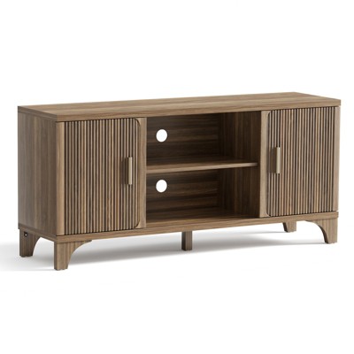 SUGIFT TV Stand for 32"-65" TVs, Mid-Century Walnut Media Cabinet with Soft-Close Doors and Cable Management