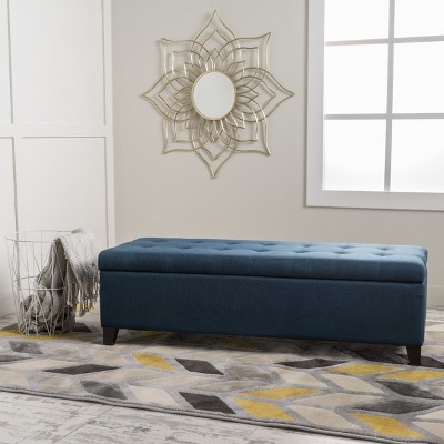 Grungis Contemporary Design Pouf Ottoman Bench with Storage, Versatile Storage Bench with Flip-Top Seat, Storage Ottoman for Bedroom, Navy Blue
