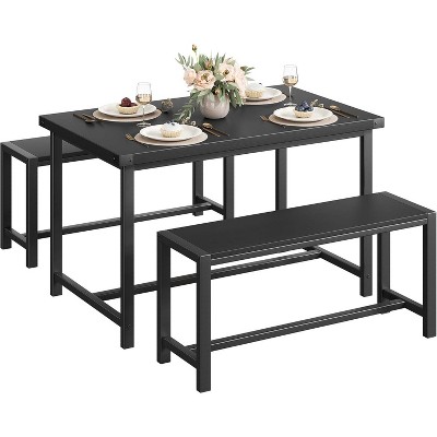 3-Piece Dining Set for 4, 44.4" Tall Kitchen Table with 2 Benches, Space-Saving Breakfast Nook Set for Small Spaces & Apartments