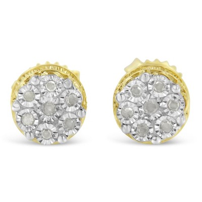 Haus of Brilliance 10K Yellow Gold over Silver 1/7 Cttw Diamond Floral Cluster Stud Earrings