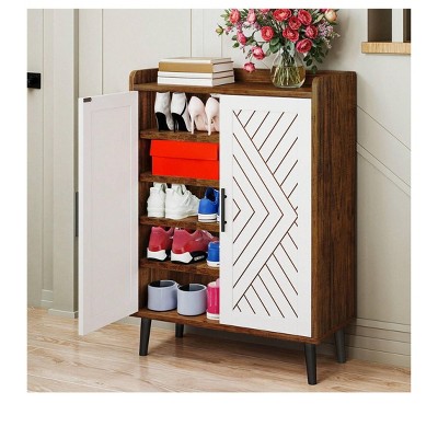 5-Tier Shoe Cabinet With 2 Doors Wood Slim Shoe Storage Cabinet Shoe Organizer Storage For Entryway,Hallway,Space Saving
