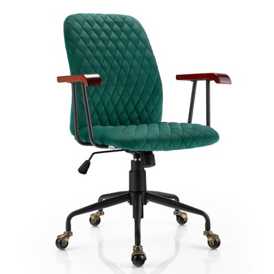 Costway Velvet Home Office Chair Swivel Adjustable Task Chair w/ Wooden Armrest