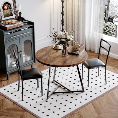 2-Person Round Dining Set - Space-Saving Table & Upholstered Chairs, Modern Kitchen Set for Small Spaces