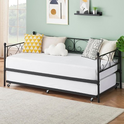 Whizmax Twin Daybed with Trundle, Metal Trundle Bed, Sofa Bed Frame, Heavy Duty Metal Slats, for Living Room, Bedroom, Guest Room, Space Saving