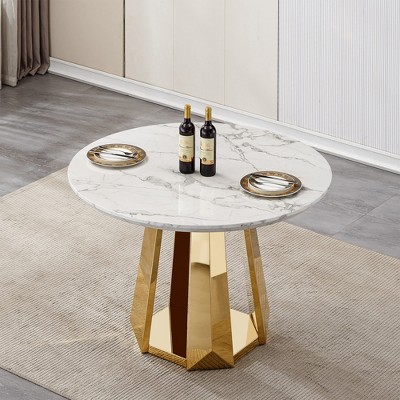 GDFStudio Aurelie Modern Faux Marble Round Dining Table with Mirrored Finish Base