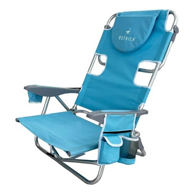 Deltess Ostrich Deluxe On Your Back Aluminum Chair and Cooler Bag, Carry Straps, Umbrella Carry System, Cup Holder, and 275 Pound Capacity, Light Blue