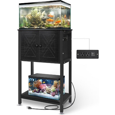 ELJGET 5-10 Gallon Fish Tank Stand, Black/Gray Fish Tank Table, Heavy Duty Aquarium Stand with Storage Cabinet & Power Outlets, Sturdy and Durable