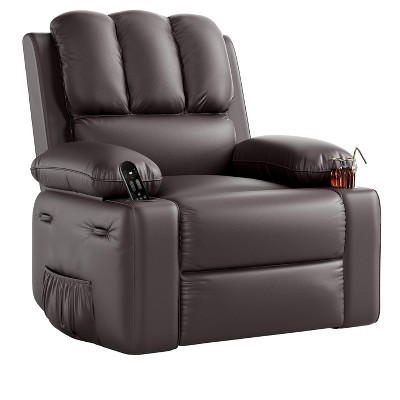 Large Leather Manual Recliner Chair with Comfortable Arms and Built-in Cup Holders,21.2" Seath,Perfectfor Living Room, Bedroom and Nursery