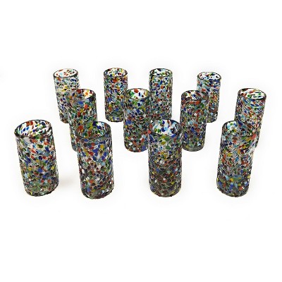 Dos Sueños Mexican Hand Blown Glassware Combo Set - Confetti Rock Design Tequila Shot Glasses Set of 12