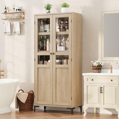 Coolmee 63 Inch Tall Storage Cabinet with 2 Doors, Kitchen Pantry 5 Tier Bathroom Cabinet Adjustable Shelves for Kitchen, Dining Room, Bathroom
