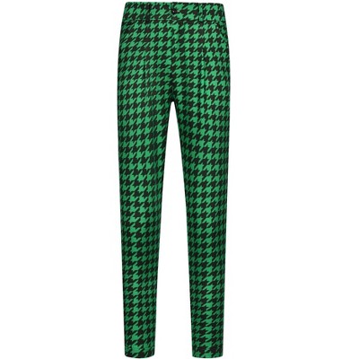 Lars Amadeus Men's Flat Front Houndstooth Plaid Cropped Dress Pants