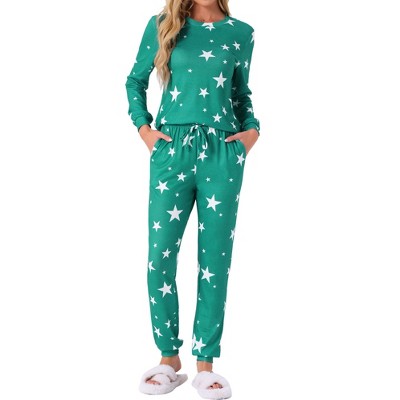 cheibear Women's Star Long Sleeve Printed Lounge Set Sweatshirt Jogger Pants 2 Pcs Pajama Sets