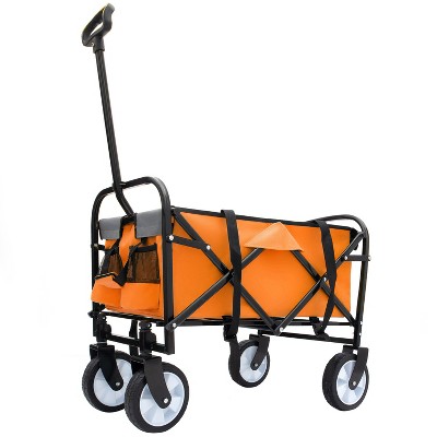 UBSSO Minimeetall Collapsible Outdoor Utility Wagon with Strapping System, 225 lbs Capacity, Orange