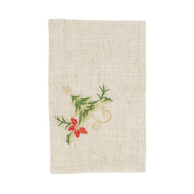 Saro Lifestyle Embroidered Ornament Holly Design Holiday Linen Blend Napkin (Set of 4), 20"x20", Beige