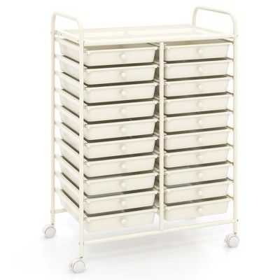 Costway 20 Drawers Rolling Storage Cart Art Craft Organizer on Wheels Multipurpose White