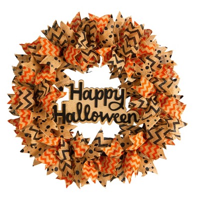 Nearly Natural 30-in Halloween Burlap Ribbon Wreath