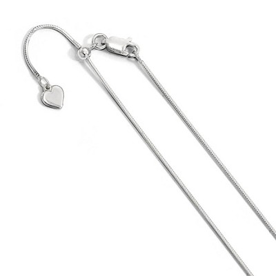 Black Bow Jewelry 1mm Rhodium Sterling Silver Adj. D/C Square Snake Chain Necklace