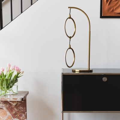Brightech Nova Modern Dimmable (Includes LED Light Bulb) USB Charging Arc Desk Table Lamp Antiqued Brass