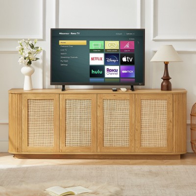 Ridstar 24 in. H Wooden Rounded Corner Storage Cabinet with Rattan Doors For Entryway, Living Room & Kitchen-Natural