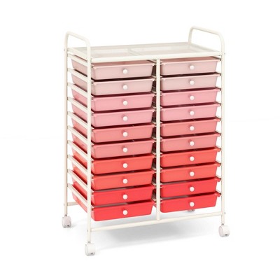 Costway 20 Drawers Rolling Storage Cart Art Craft Organizer on Wheels Multipurpose Pink Gradient