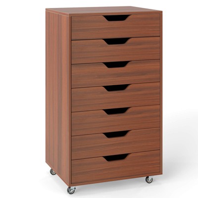 Costway 7-Drawer Chest Mobile File Cabinet Vertical Filing Organizer with Lockable Wheels Walnut/Brown/White/Black