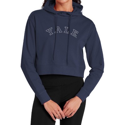 Yale University Distressed School Name Cropped Hoodie Pullover Sweatshirt
