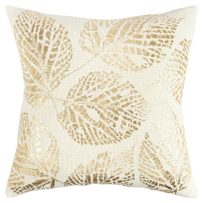 20"x20" Oversize Poly Filled Leaves Square Throw Pillow Gold - Rizzy Home: Cotton, Indoor Decorative Cushion with Zipper
