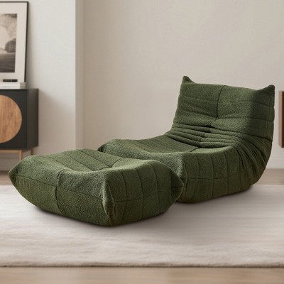 Evita Bean Bag Chairs for Adults with Ottoman , Foam Comfy Reading Chair for Bedroom & Living Room-74.41*44.09*32.28 Inch