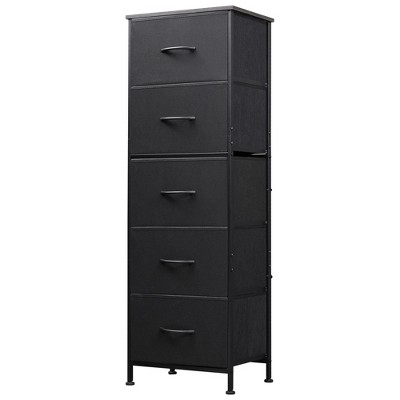 5-Drawer Tall Fabric Dresser with Wood Top, Storage Organizer Chest for Bedroom, Closet, Hallway, Sturdy Steel Frame