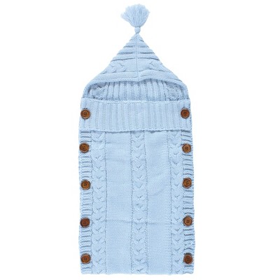 Hudson Baby Infant Boy Knitted Baby Lounge Stroller Wrap Sack, Light Blue, One Size