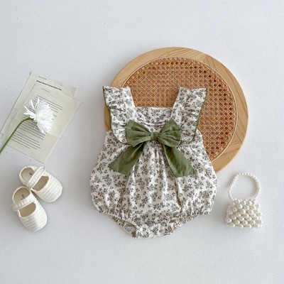MyKids-USA Summer Hot Selling Baby Girls Sleeveless Square Neck Floral Print Onesie