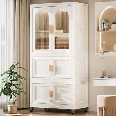 SEVOBAL Portable Kids Closet Storage Organizer for Clothes Children's Wardrobe Closet Magnetic Doors Baby Wardrobe Cabinet, White, 70"*43.99"*36.5"