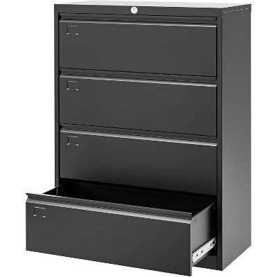 Acekool 4-Drawer Lateral File Cabinet with Lock, Metal Office Storage for Letter/Legal/A4, Secure Document Organizer, Black
