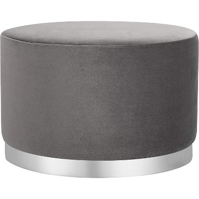 BirdRock Home Round Velvet Ottoman Foot Stool - Grey