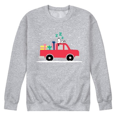 Men's - Peanuts - Snoopy Holiday Red Truck Graphic Fleece Sweatshirt