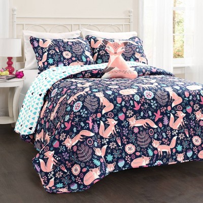 Friendly Fox Quilt Set with Fox Throw Pillow - Lush Décor