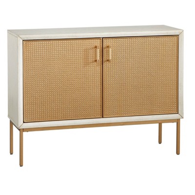 Buylateral Lati Rattan Door Buffet Antique White/Natural: Glam Style Sideboard, Adjustable Shelves