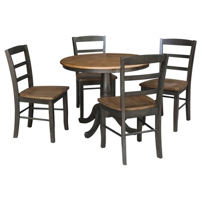 International Concepts 36" Arthur Dining Set: Solid Wood, Pedestal Base, 4 Chairs