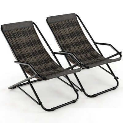 Costway Patio Folding Rattan Sling Chair Rocking Lounge Chaise Armrest Garden Portable