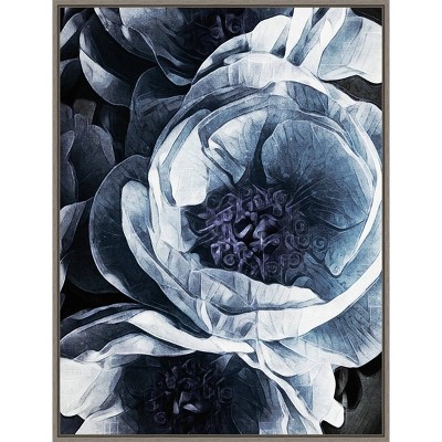 22" x 30" Peony Blue Petals III by Ashley Aldridge Framed Canvas Wall Art Gray Wash - Amanti Art: Modern Lithograph, Sawtooth Back