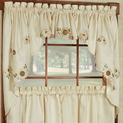 Sunflower Cream Embroidered Kitchen Curtains by Sweet Home Collection®