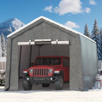 GustoWave 10x15FT Outdoor Portable Storage Shed with Roll-Up Door for Motorcycle, Garden and Tools