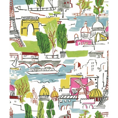 RoomMates Arrondissement Peel and Stick Wallpaper Green: Removable Vinyl, Self-Adhesive, Smooth Finish, 28 Sq Ft Coverage