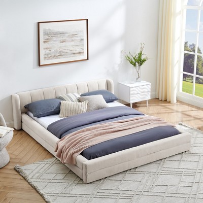 GDFStudio Penelope Contemporary Chenille Upholstered Grounded Queen Bed with Thick Headboard and Wingback