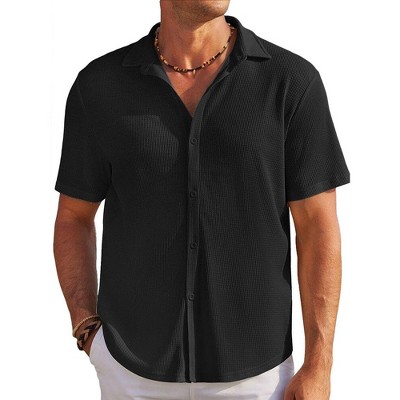 COOFANDY Men's Casual Shirts Short Sleeve Waffle Knit Button Down Shirt Wrinkle Free Summer Beach Tops